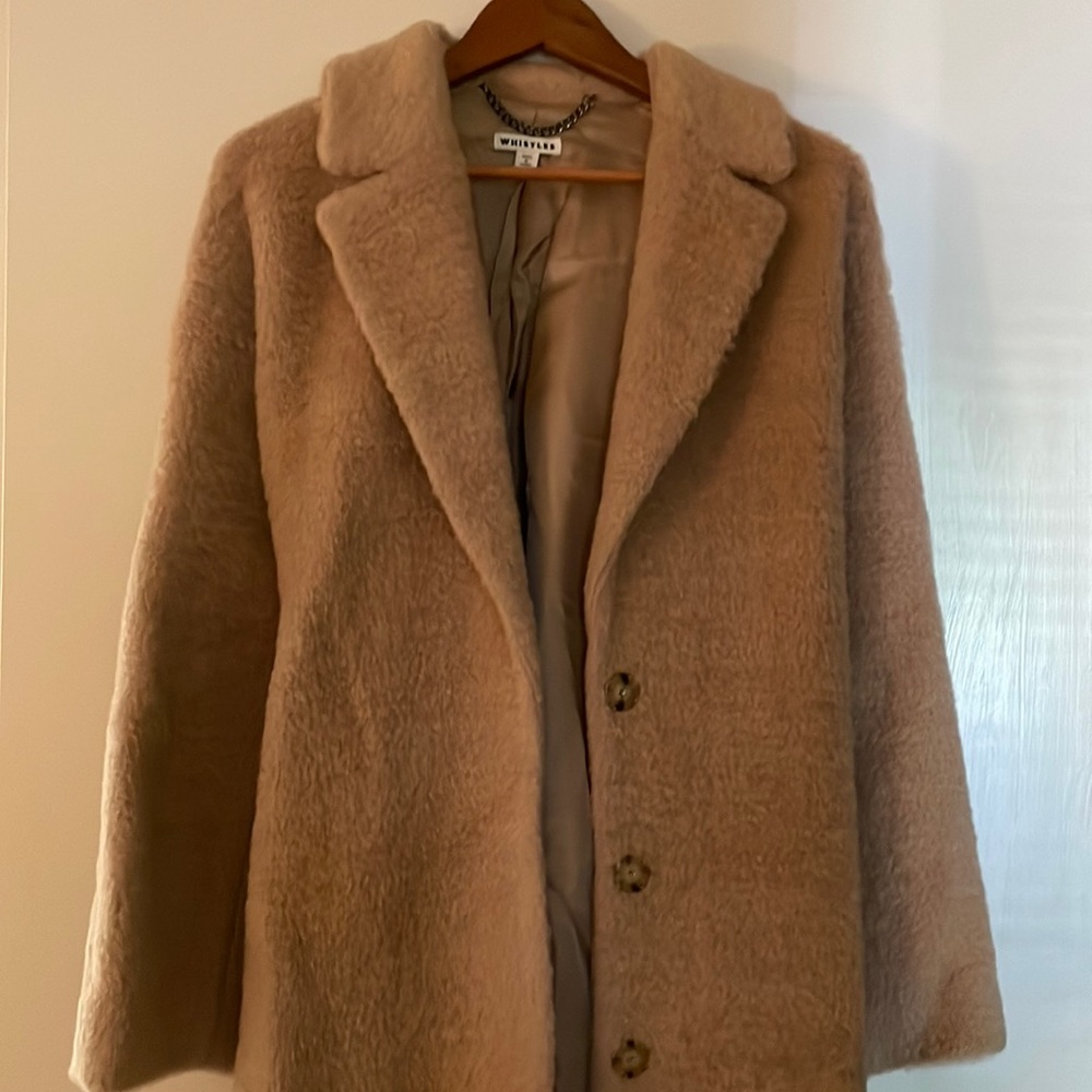 Long tan coat, worn once, mint condition.44” long